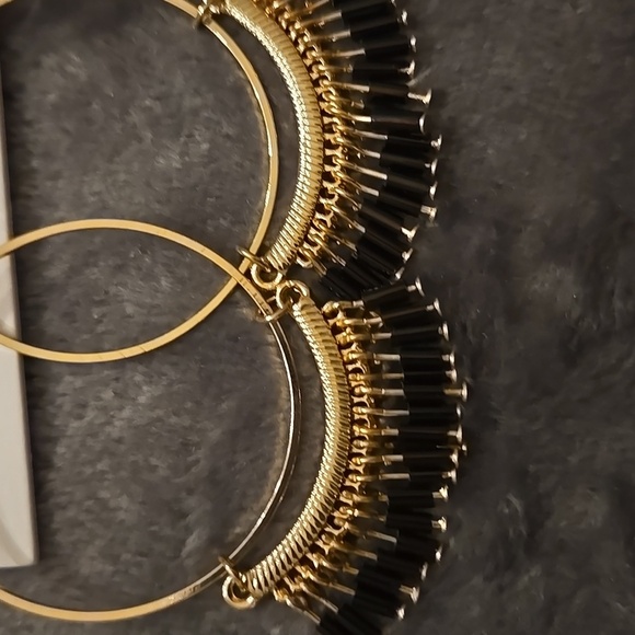 Josslyn Gold and Black Hoop Earrings - Picture 3 of 3